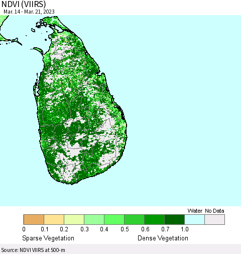 Sri Lanka NDVI (VIIRS) Thematic Map For 3/14/2023 - 3/21/2023