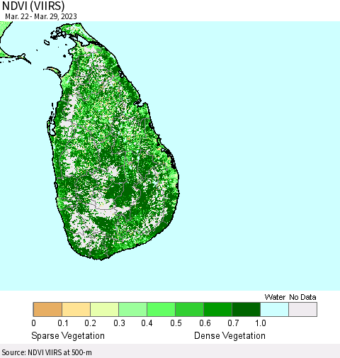 Sri Lanka NDVI (VIIRS) Thematic Map For 3/22/2023 - 3/29/2023