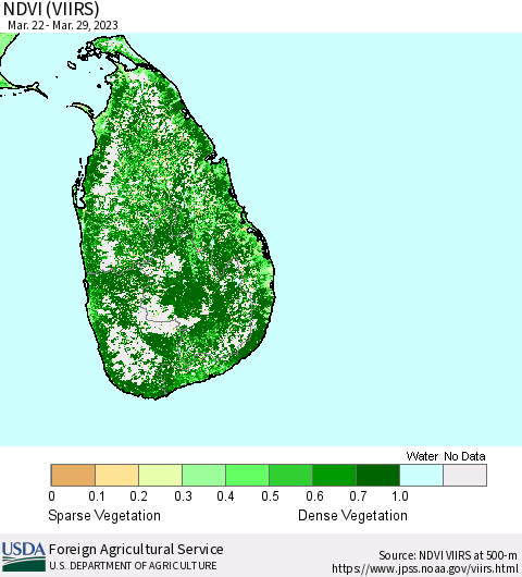 Sri Lanka NDVI (VIIRS) Thematic Map For 3/21/2023 - 3/31/2023