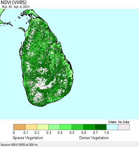 Sri Lanka NDVI (VIIRS) Thematic Map For 3/30/2023 - 4/6/2023