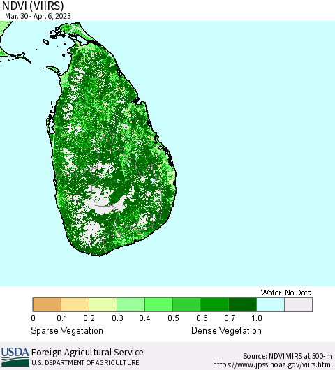 Sri Lanka NDVI (VIIRS) Thematic Map For 4/1/2023 - 4/10/2023