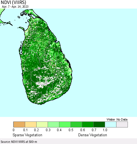 Sri Lanka NDVI (VIIRS) Thematic Map For 4/7/2023 - 4/14/2023