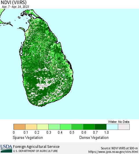 Sri Lanka NDVI (VIIRS) Thematic Map For 4/11/2023 - 4/20/2023