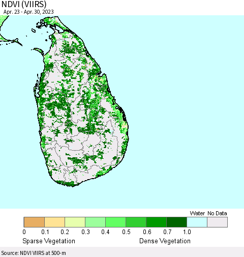 Sri Lanka NDVI (VIIRS) Thematic Map For 4/21/2023 - 4/30/2023
