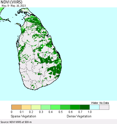 Sri Lanka NDVI (VIIRS) Thematic Map For 5/9/2023 - 5/16/2023