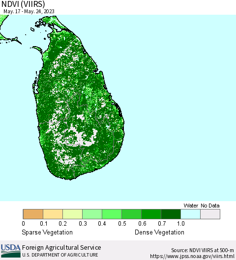 Sri Lanka NDVI (VIIRS) Thematic Map For 5/21/2023 - 5/31/2023