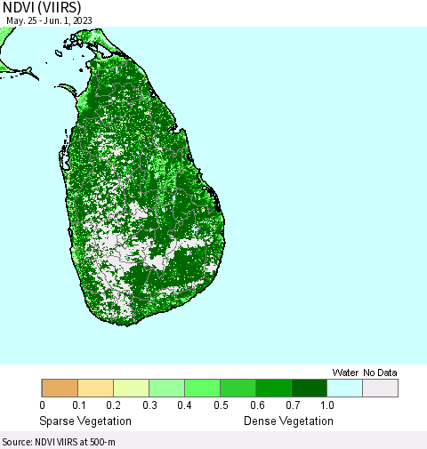 Sri Lanka NDVI (VIIRS) Thematic Map For 5/25/2023 - 6/1/2023