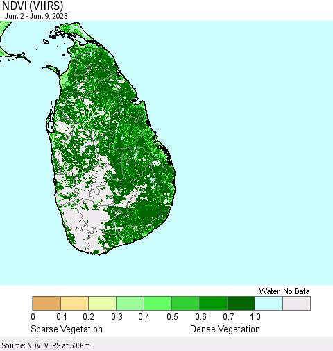 Sri Lanka NDVI (VIIRS) Thematic Map For 6/2/2023 - 6/9/2023