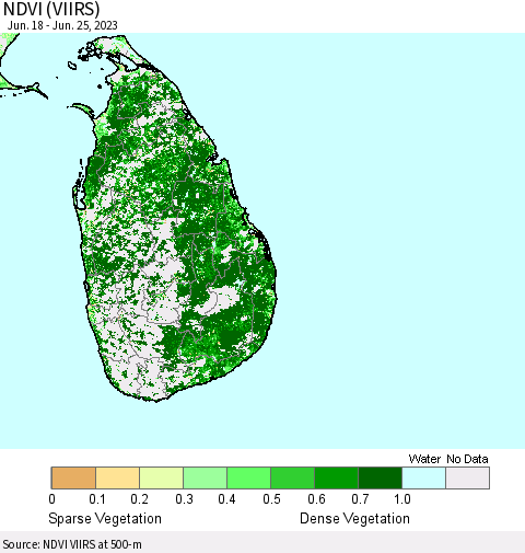 Sri Lanka NDVI (VIIRS) Thematic Map For 6/18/2023 - 6/25/2023