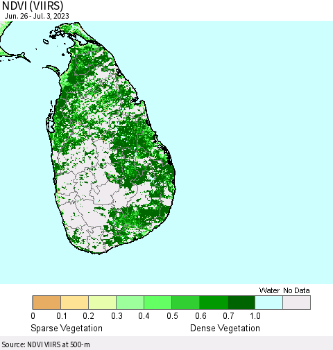 Sri Lanka NDVI (VIIRS) Thematic Map For 6/26/2023 - 7/3/2023