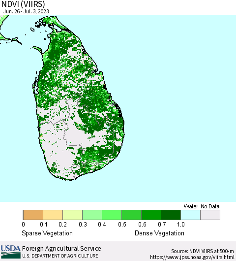 Sri Lanka NDVI (VIIRS) Thematic Map For 7/1/2023 - 7/10/2023