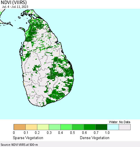 Sri Lanka NDVI (VIIRS) Thematic Map For 7/4/2023 - 7/11/2023