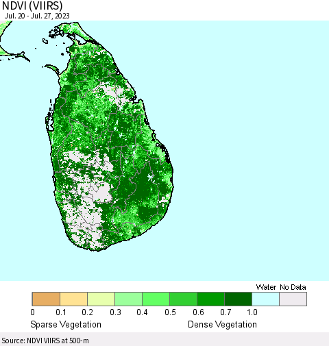 Sri Lanka NDVI (VIIRS) Thematic Map For 7/20/2023 - 7/27/2023