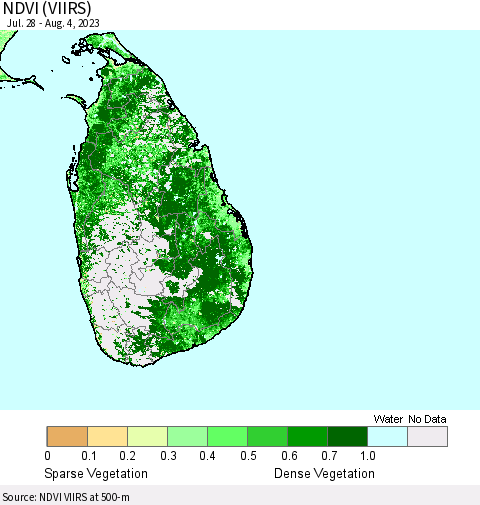 Sri Lanka NDVI (VIIRS) Thematic Map For 7/28/2023 - 8/4/2023