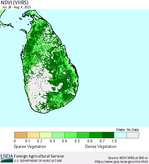 Sri Lanka NDVI (VIIRS) Thematic Map For 8/1/2023 - 8/10/2023