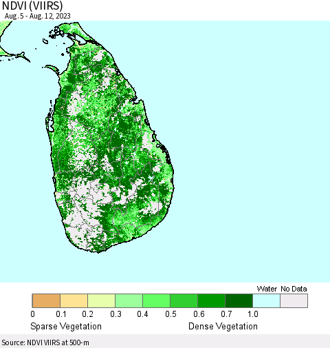 Sri Lanka NDVI (VIIRS) Thematic Map For 8/5/2023 - 8/12/2023