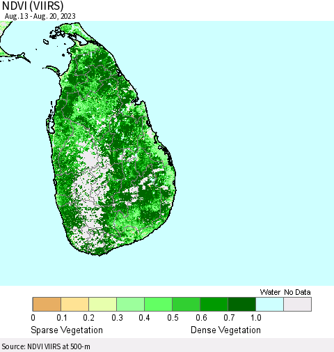 Sri Lanka NDVI (VIIRS) Thematic Map For 8/13/2023 - 8/20/2023
