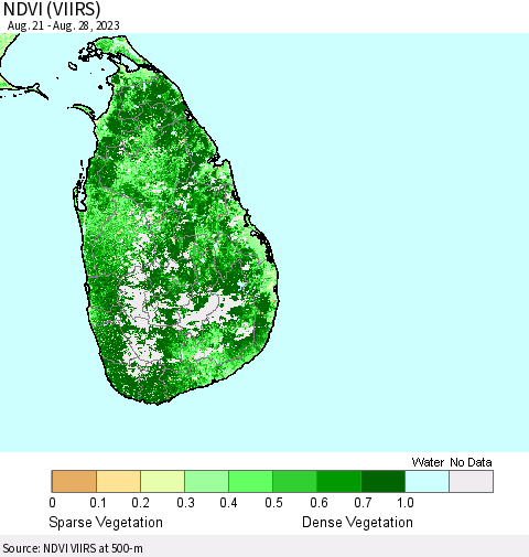 Sri Lanka NDVI (VIIRS) Thematic Map For 8/21/2023 - 8/28/2023
