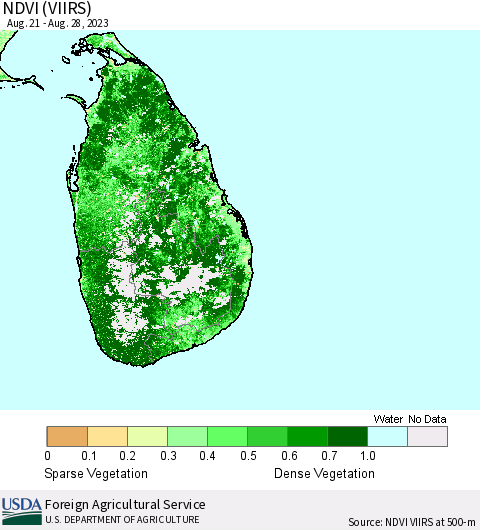 Sri Lanka NDVI (VIIRS) Thematic Map For 8/21/2023 - 8/31/2023