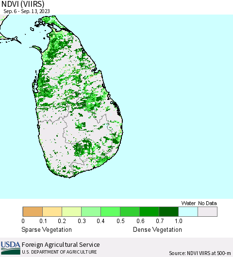 Sri Lanka NDVI (VIIRS) Thematic Map For 9/11/2023 - 9/20/2023