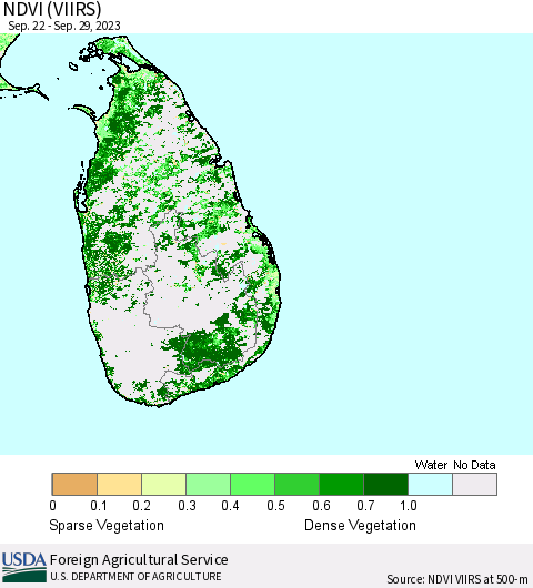 Sri Lanka NDVI (VIIRS) Thematic Map For 9/21/2023 - 9/30/2023