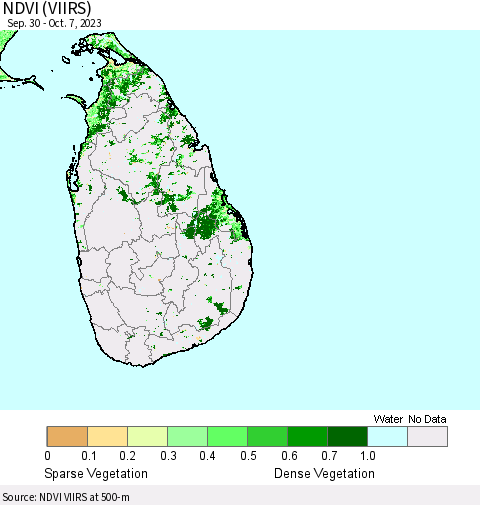 Sri Lanka NDVI (VIIRS) Thematic Map For 9/30/2023 - 10/7/2023