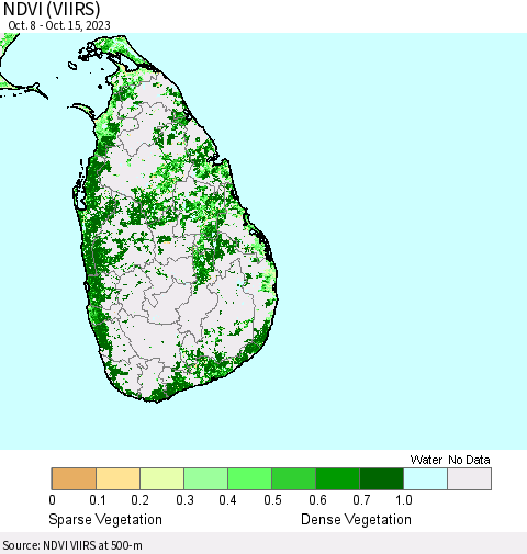 Sri Lanka NDVI (VIIRS) Thematic Map For 10/8/2023 - 10/15/2023