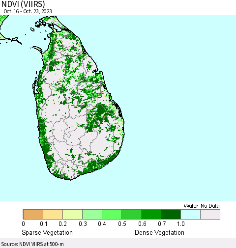 Sri Lanka NDVI (VIIRS) Thematic Map For 10/16/2023 - 10/23/2023
