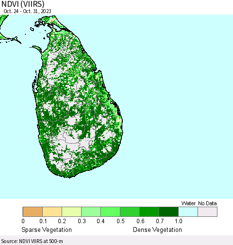 Sri Lanka NDVI (VIIRS) Thematic Map For 10/21/2023 - 10/31/2023