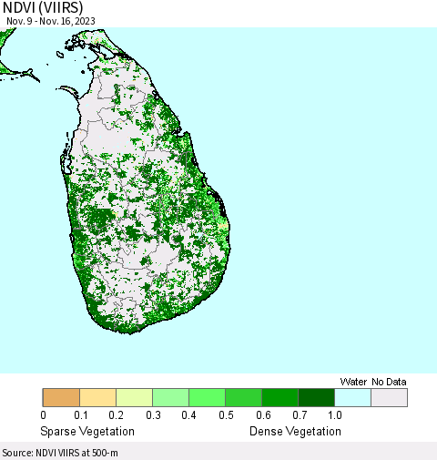 Sri Lanka NDVI (VIIRS) Thematic Map For 11/9/2023 - 11/16/2023