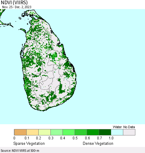Sri Lanka NDVI (VIIRS) Thematic Map For 11/25/2023 - 12/2/2023