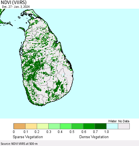 Sri Lanka NDVI (VIIRS) Thematic Map For 12/27/2023 - 1/3/2024