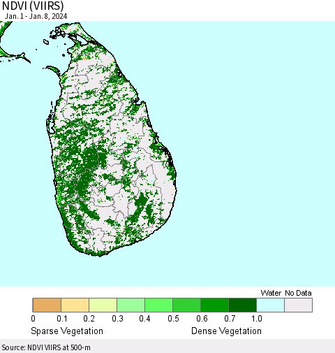 Sri Lanka NDVI (VIIRS) Thematic Map For 1/1/2024 - 1/8/2024