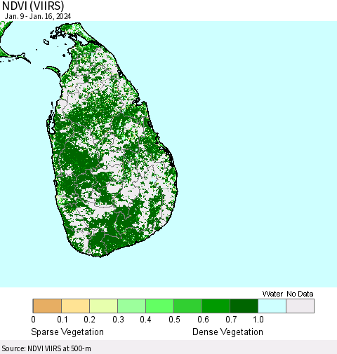 Sri Lanka NDVI (VIIRS) Thematic Map For 1/9/2024 - 1/16/2024