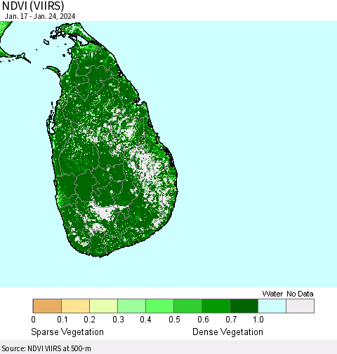 Sri Lanka NDVI (VIIRS) Thematic Map For 1/17/2024 - 1/24/2024