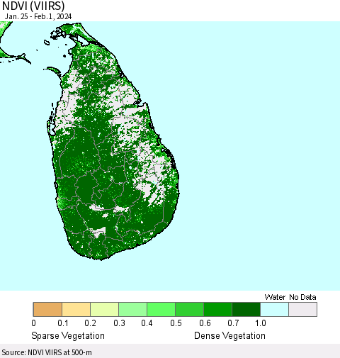 Sri Lanka NDVI (VIIRS) Thematic Map For 1/25/2024 - 2/1/2024