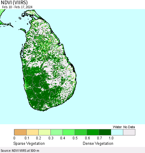 Sri Lanka NDVI (VIIRS) Thematic Map For 2/10/2024 - 2/17/2024
