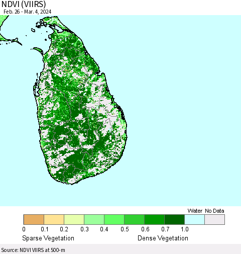 Sri Lanka NDVI (VIIRS) Thematic Map For 2/26/2024 - 3/4/2024