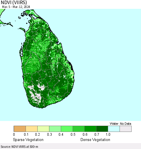 Sri Lanka NDVI (VIIRS) Thematic Map For 3/5/2024 - 3/12/2024