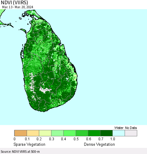 Sri Lanka NDVI (VIIRS) Thematic Map For 3/13/2024 - 3/20/2024