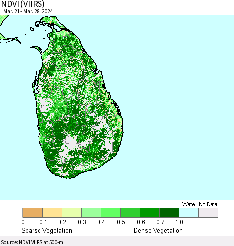 Sri Lanka NDVI (VIIRS) Thematic Map For 3/21/2024 - 3/28/2024