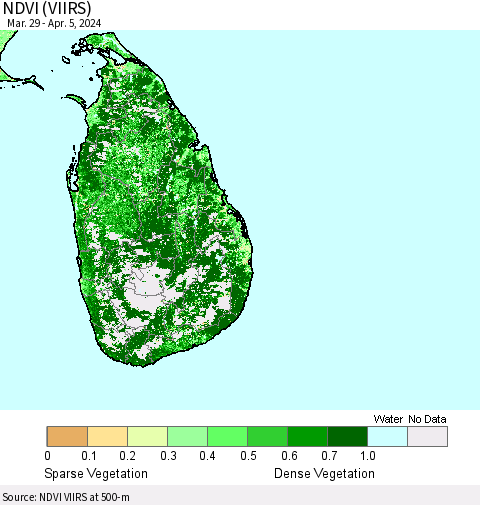 Sri Lanka NDVI (VIIRS) Thematic Map For 3/29/2024 - 4/5/2024