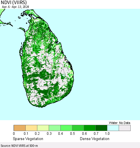 Sri Lanka NDVI (VIIRS) Thematic Map For 4/6/2024 - 4/13/2024