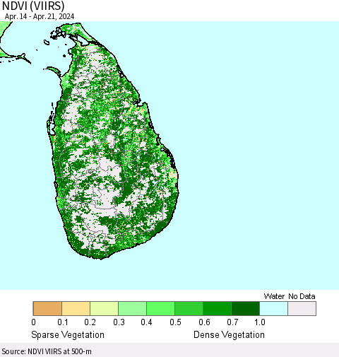 Sri Lanka NDVI (VIIRS) Thematic Map For 4/14/2024 - 4/21/2024