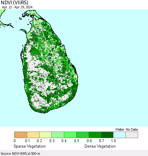 Sri Lanka NDVI (VIIRS) Thematic Map For 4/22/2024 - 4/29/2024