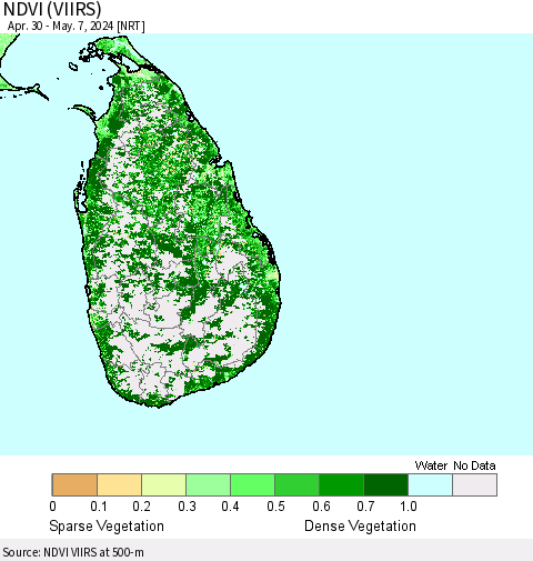Sri Lanka NDVI (VIIRS) Thematic Map For 4/30/2024 - 5/7/2024