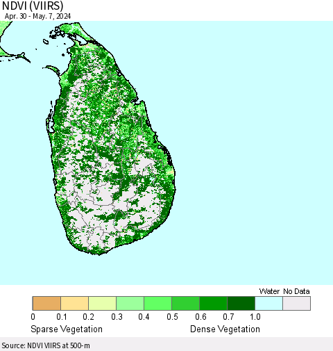 Sri Lanka NDVI (VIIRS) Thematic Map For 4/30/2024 - 5/7/2024