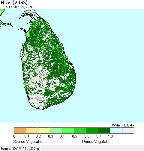 Sri Lanka NDVI (VIIRS) Thematic Map For 6/17/2024 - 6/24/2024