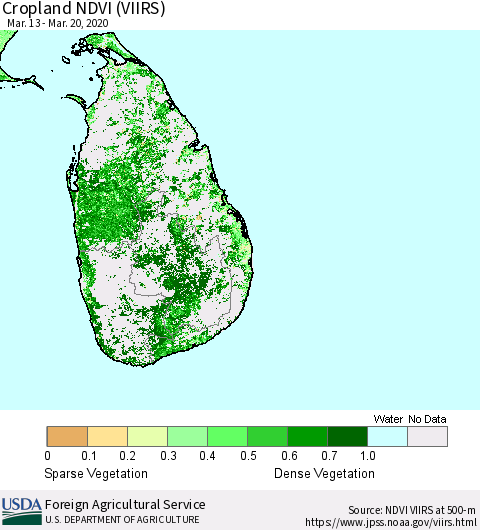 Sri Lanka Cropland NDVI (VIIRS) Thematic Map For 3/11/2020 - 3/20/2020