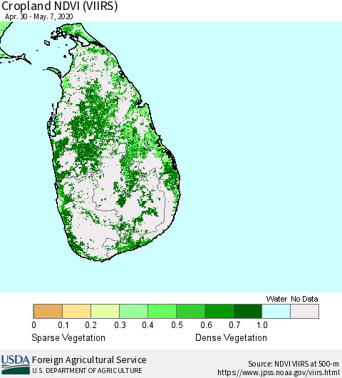 Sri Lanka Cropland NDVI (VIIRS) Thematic Map For 5/1/2020 - 5/10/2020